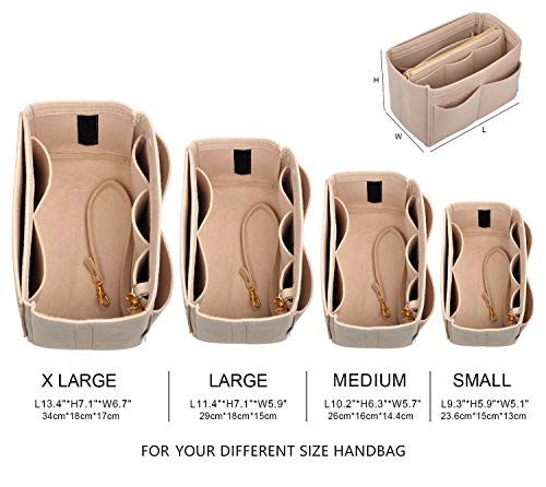 Vercord Felt Organizer Insert for Purse Handbag Tote Bag in Bag Inside Shaper Divider Neo Beige Small