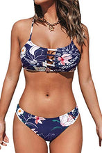 
                        
                          將圖片載入圖庫檢視器 CUPSHE Women's Low Rise Navy Floral Cutout Criss Cross Bikini Swimsuit Sets
                        
                      