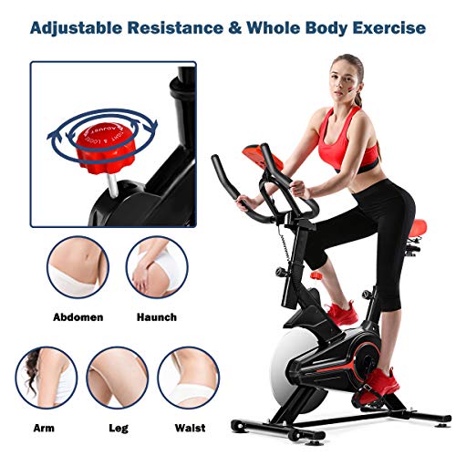 GYMAX Indoor Cycling Bike, Stationary Exercise Bike with LCD Monitor, Heart Pulse Sensor & Comfortable Seat Cushion for Home Workout - JOY2ESpree