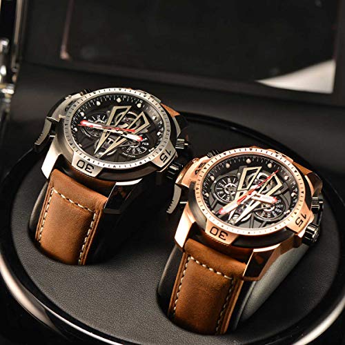 Reef Tiger Mens Sport Mechanical Watches with Steel Black Dial Automatic Watch Calfskin Leather Strap RGA3591