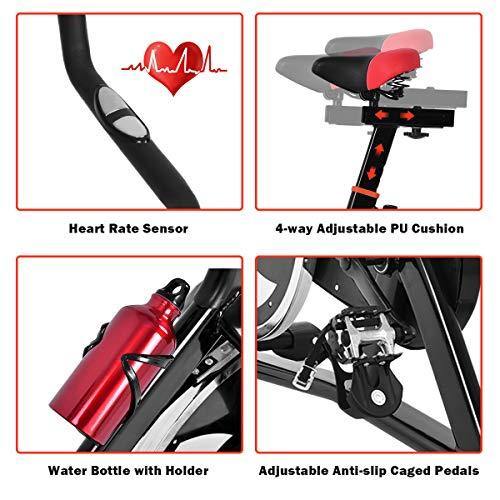 GYMAX Stationary Bike, Indoor Cycling Bike with LCD Monitor & Heart Sensor, Adjustable Resistance, Cardio Exercise Fitness Bike for Home/Office - JOY2ESpree