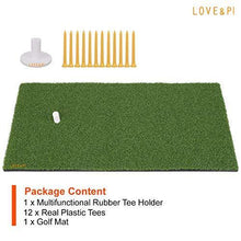 
                        
                          Load image into Gallery viewer, LOVE&amp;PI Residential Golf Mat 12”x24” Practice Hitting Mat with Rubber Tee Holder and Plastic Tees for Home Use, Backyard, Outdoor - JOY2ESpree
                        
                      