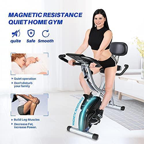 MGYM Folding Exercise Bike, Magnetic Resistance Stationary Fitness Bike 8-Levels Tension Adjustment Support Upright Recumbent - JOY2ESpree