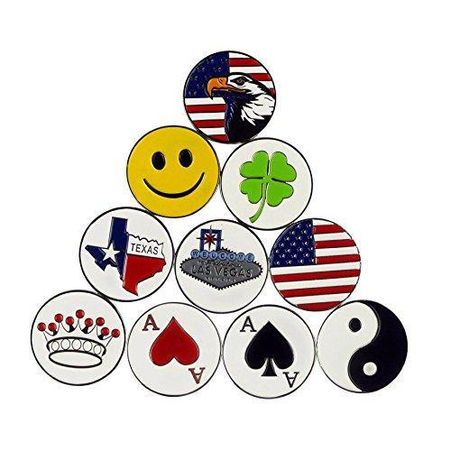 PINMEI Lot of 10 Golf Ball Markers Assorted Patterns - Soft Enamel Technique - JOY2ESpree