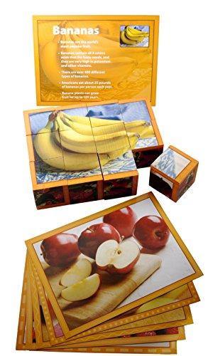 Stages Learning Real Picture Fruits Wooden Cube Language Builder Preschool Puzzle (12 Piece), Orange - JOY2ESpree