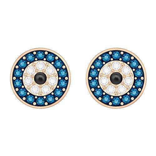 Swarovski Luckily Women's Evil Eye Stud Earrings, Clear, Blue and Black Crystals with a Rose-Gold Tone Plated Setting - JOY2ESpree