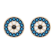
                        
                          Load image into Gallery viewer, Swarovski Luckily Women's Evil Eye Stud Earrings, Clear, Blue and Black Crystals with a Rose-Gold Tone Plated Setting - JOY2ESpree
                        
                      