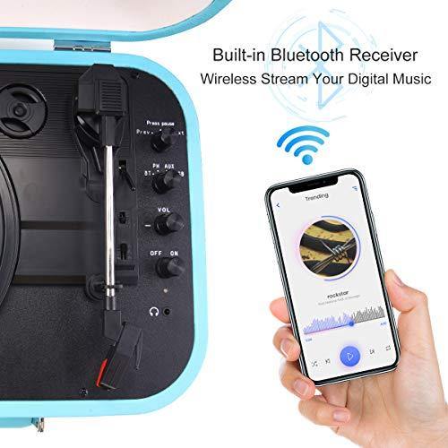 Record Player, Voksun Bluetooth Turntable with Built-in Stereo Speakers - JOY2ESpree