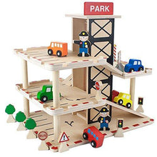
                        
                          Load image into Gallery viewer, Imagination Generation Downtown Deluxe Wooden Parking Garage Ramp &amp; Service Station Playset with Elevator
                        
                      