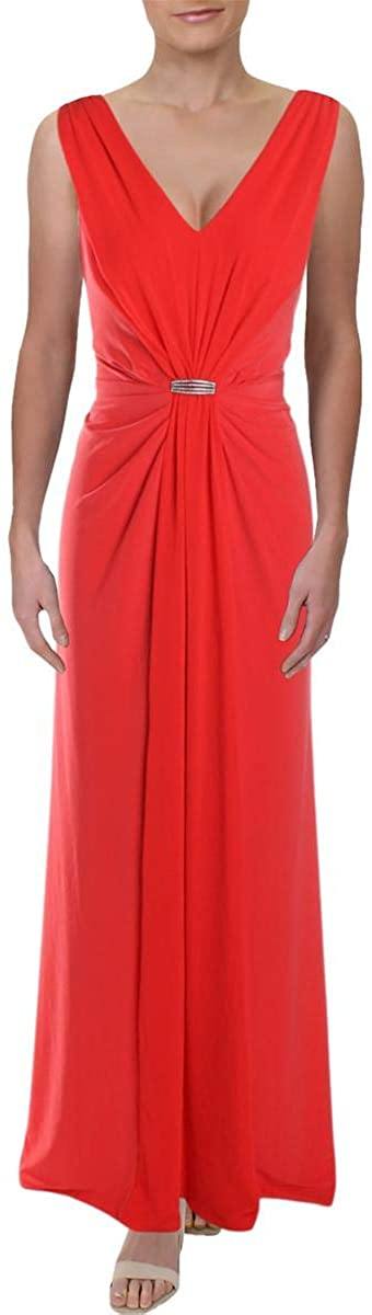 LAUREN RALPH LAUREN Women's Vawlisa Brooch Detail Draped Evening Dress - JOY2ESpree