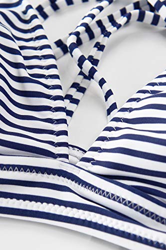 CUPSHE Women’s Bikini Swimsuit Stripe V Neck Back Cross Two Piece Bathing Suit