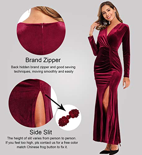 Ababalaya Long Sleeve Wrap Velvet Long Formal Dresses Cocktail Dress