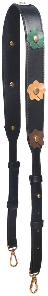Beaulegan Wide Studded Flower Leather Purse Strap Replacement - Adjustable for Shoulder Crossbody Bag (Black/Gold Clasp)
