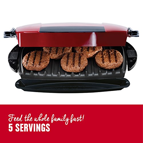 George Foreman 5-Serving Removable Plate Electric Indoor Grill and Panini Press, Red, GRP0004R, 17.2 x 12.1 x 6.2 inches - JOY2ESpree