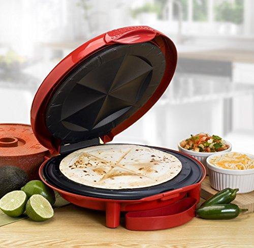 Elite Gourmet Mexican Taco Tuesday Quesadilla Maker, Easy-Slice 6-Wedge, Grilled Cheese, 11 Inch, Red - JOY2ESpree
