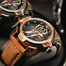 
                        
                          Load image into Gallery viewer, Reef Tiger Mens Sport Mechanical Watches with Steel Black Dial Automatic Watch Calfskin Leather Strap RGA3591
                        
                      