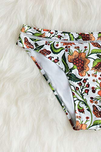 CUPSHE Women's Orange Floral Bottom Ruffle Hook Closure Bikini Set