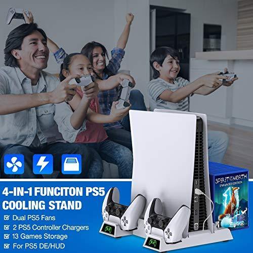 BEBONCOOL PS5 Stand with Cooling Fan, PS5 Cooling Station with Dual Controller Charger Station for Playstation 5 Console - JOY2ESpree