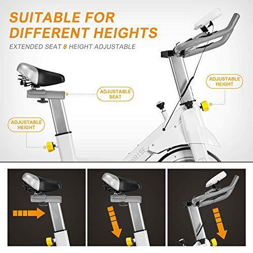 HONRISE Indoor Exercise Bike, Shock-absorbing Cycling Bike, with LCD Display, Speed Adjustment, Seat Cushion, Ipad Mount - JOY2ESpree