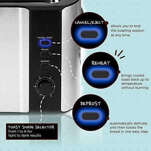 Elite Gourmet ECT-3100 Maxi-Matic 4 Slice Long Toaster with Extra Wide Slot for Bread, Croissants, and Buns, Reheat, Cancel and Defrost - JOY2ESpree