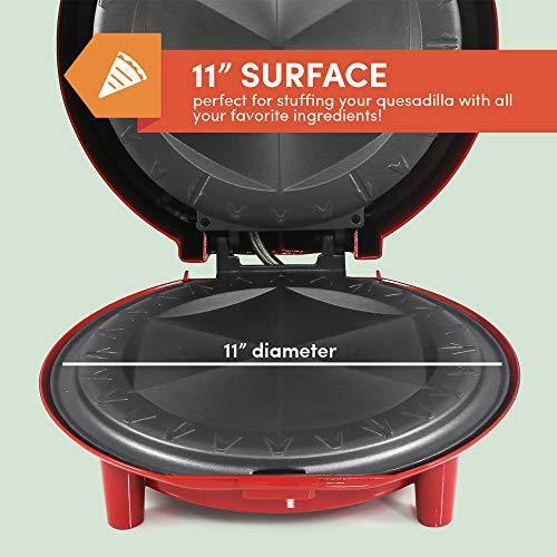 Elite Gourmet Mexican Taco Tuesday Quesadilla Maker, Easy-Slice 6-Wedge, Grilled Cheese, 11 Inch, Red - JOY2ESpree