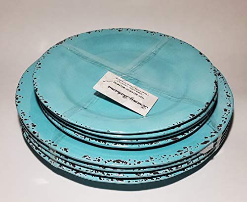 Tommy Bahama Rustic Crackle Dinner Plates & Salad Plates 8pc Set 100% Melamine Indoor Outdoor Dishwasher Safe Shatterproof Kitchen