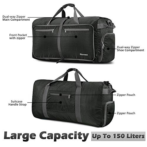 Gonex 150L Travel Duffel Bag Foldable Extra Large Duffle Bag XL Heavy Duty for Men Women for Luggage Shopping Gray