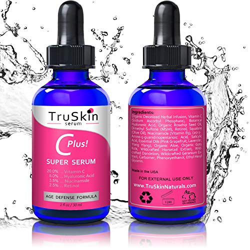 TruSkin Vitamin C-Plus Super Serum, Anti Aging Anti-Wrinkle Facial Serum with Niacinamide, Retinol, Hyaluronic Acid, and Salicylic Acid, 1 oz