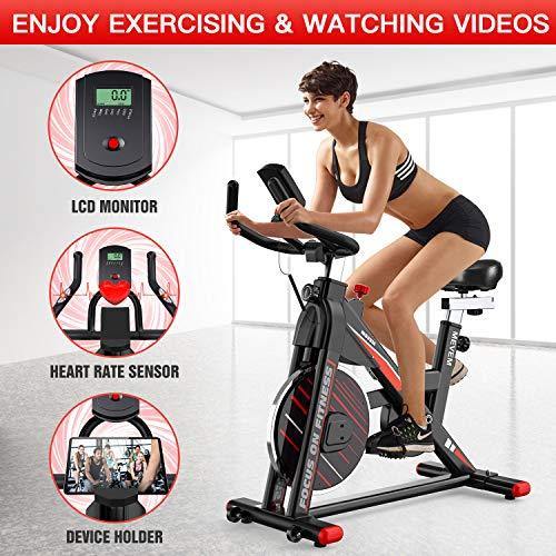MEVEM [2021 Upgraded] Exercise Bike Indoor Cycling Bike with LCD Monitor and Heart Rate Sensor Stationary Bike for Home Cardio Workout - JOY2ESpree