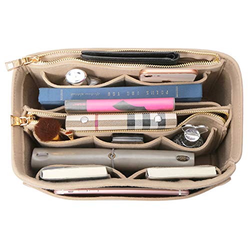 APSOONSELL Felt Purse Organizer Insert with Card Case, Tote Handbag Organizer Bag Insert with Zipper