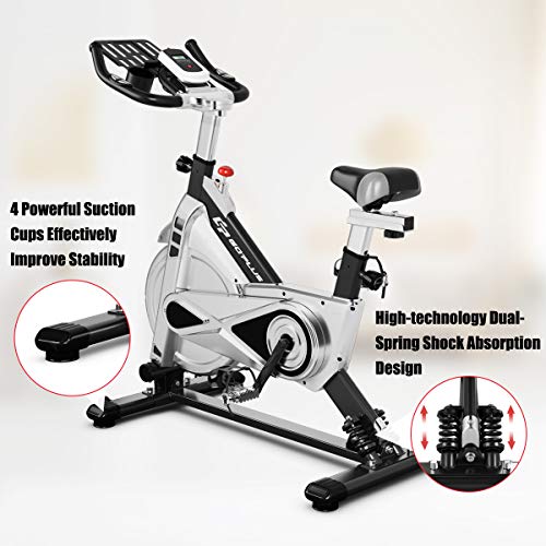 Goplus Adjustable Exercise Bike, Stationary Silent Bicycle with Dual-Spring Shock Absorption Design - JOY2ESpree