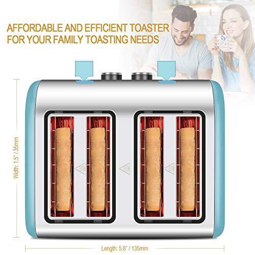 Toaster 4 Slice, CUSINAID 4 Wide Slots Stainless Steel Toasters with Reheat Defrost Cancel Function, 7-Shade Setting, Blue - JOY2ESpree