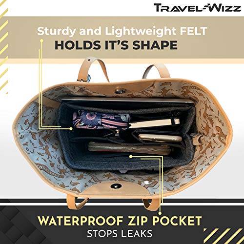 Handbag Organizer - 2in1 Purse Organizer Insert with Inner Zipped Pocket - Tote Shaper fits Speedy Neverfull - Grey Medium