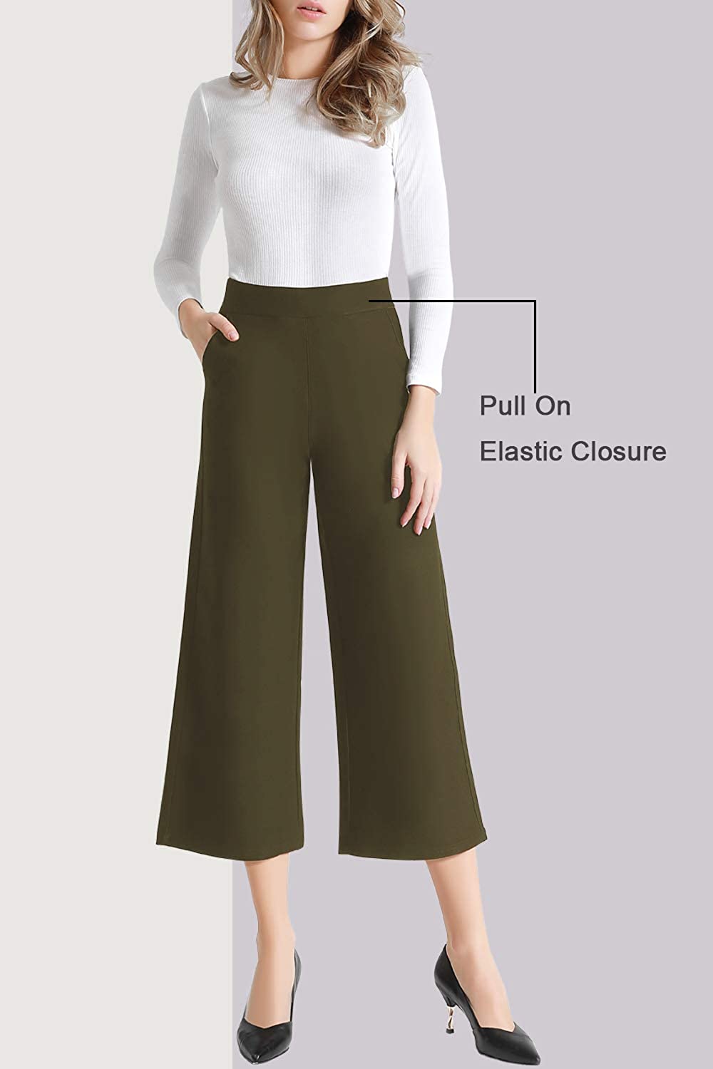Tsful High Waisted Wide Leg Pants for Women Summer Business Casual Crop Dress Pants Stretch Pull On Capris