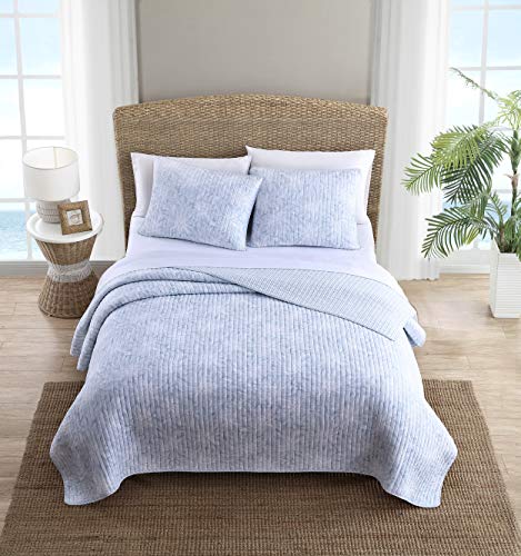 Tommy Bahama | Makena Collection | Quilt Set - 100% Cotton, Ultra-Soft & Breathable, Reversible Bedding with Matching Shams, King, Blue