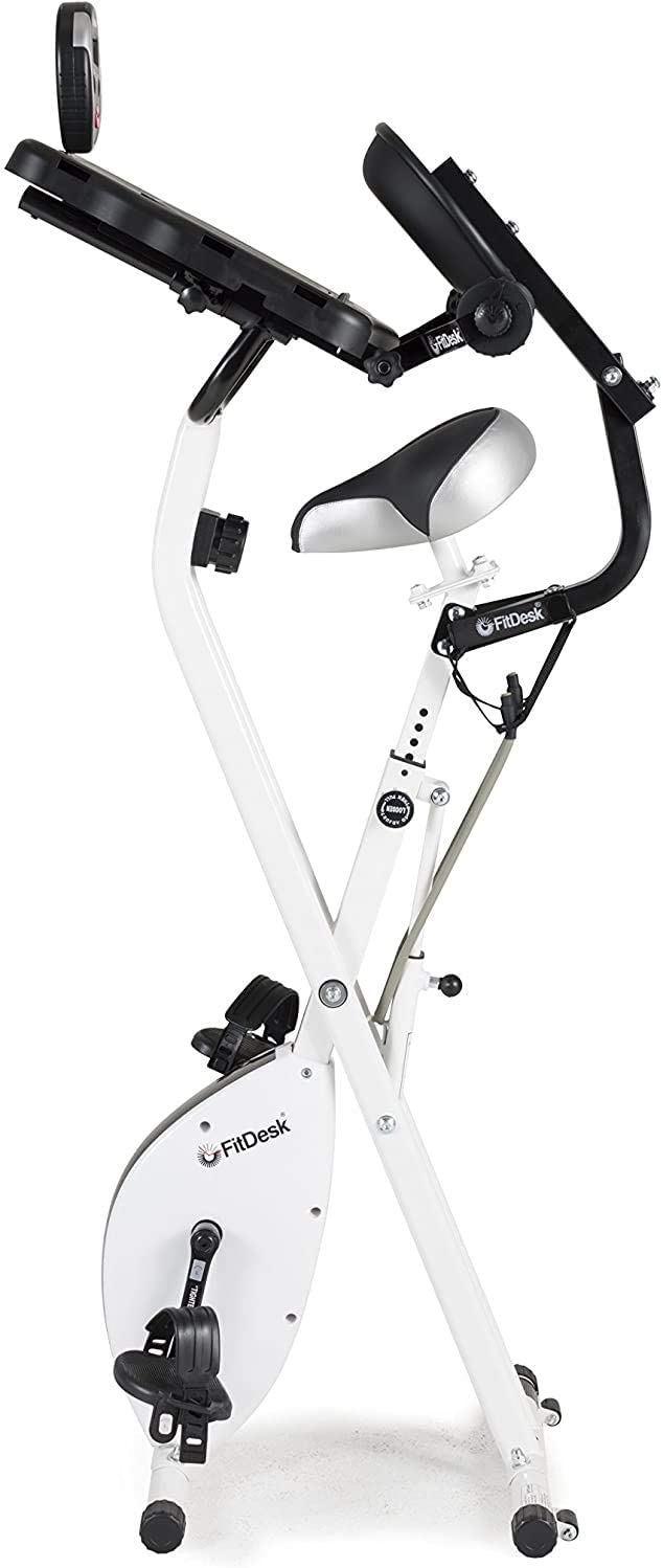 FitDesk Bike Desk 3.0 - Folding Stationary Exercise Bicycle Desk with Massage Bar & Work Out Bands - JOY2ESpree