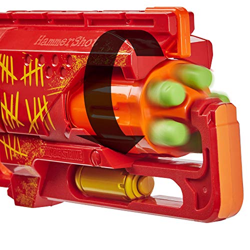 NERF Zombie Strike Hammershot Blaster -- Pull-Back Hammer-Blasting Action, 5 Official Zombie Strike Darts -- Red Color Scheme (Amazon Exclusive)