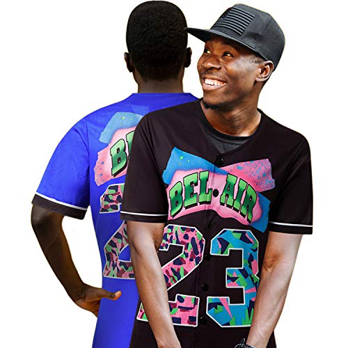 MOLPE 90s Hip Hop Clothing for Men and Women, Unisex Bel Air 23 Baseball Jersey, Mens Printed Urban Shirts for Party