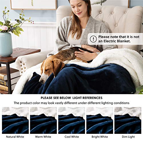 Bedsure Sherpa Fleece Blanket Throw Size Navy Lightweight Super Soft Cozy Luxury Bed Blanket Microfiber