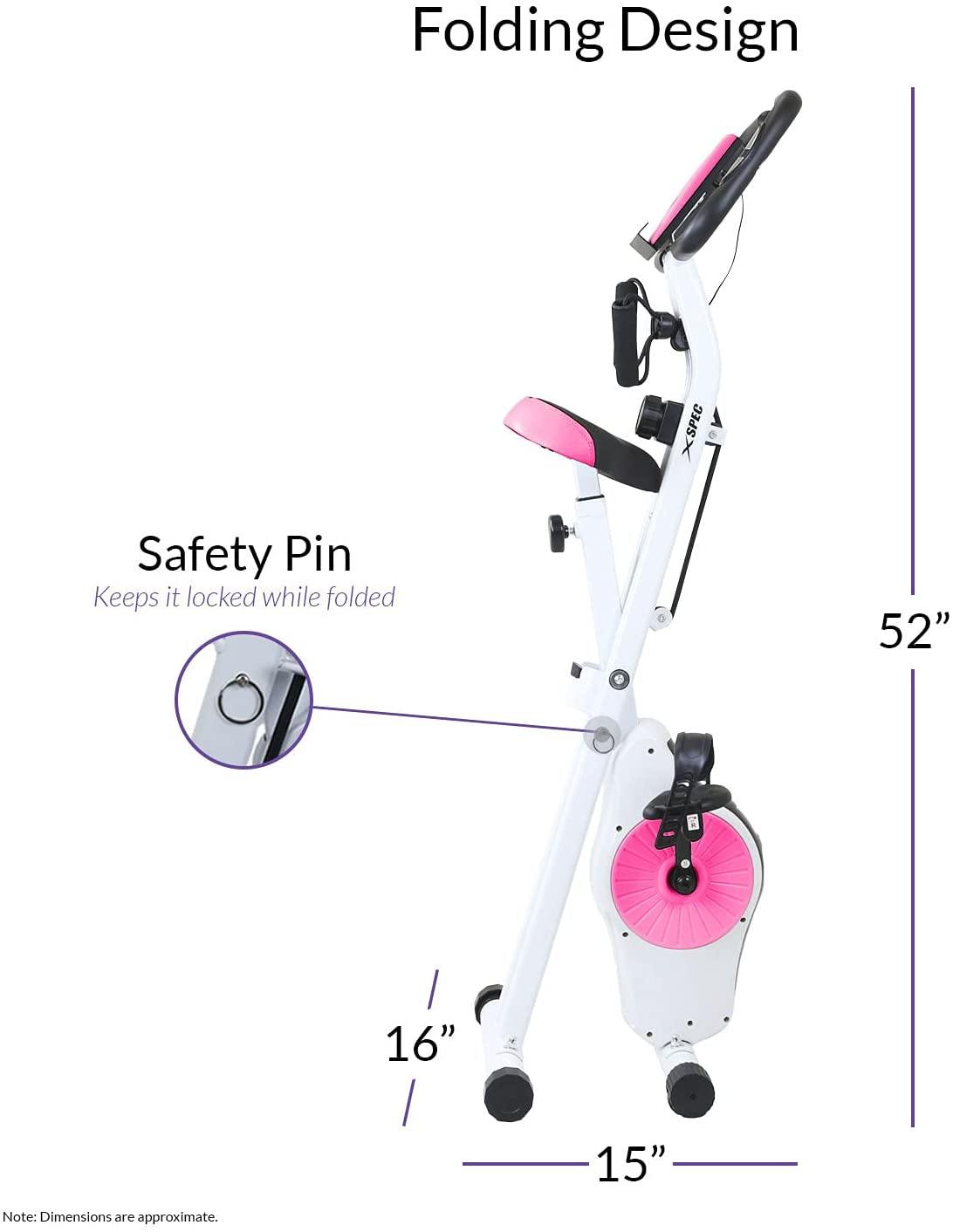 Xspec Indoor Foldable Stationary Upright Exercise Cardio Workout Cycling Bike with 16-Level Resistance, Magenta/Lime - JOY2ESpree