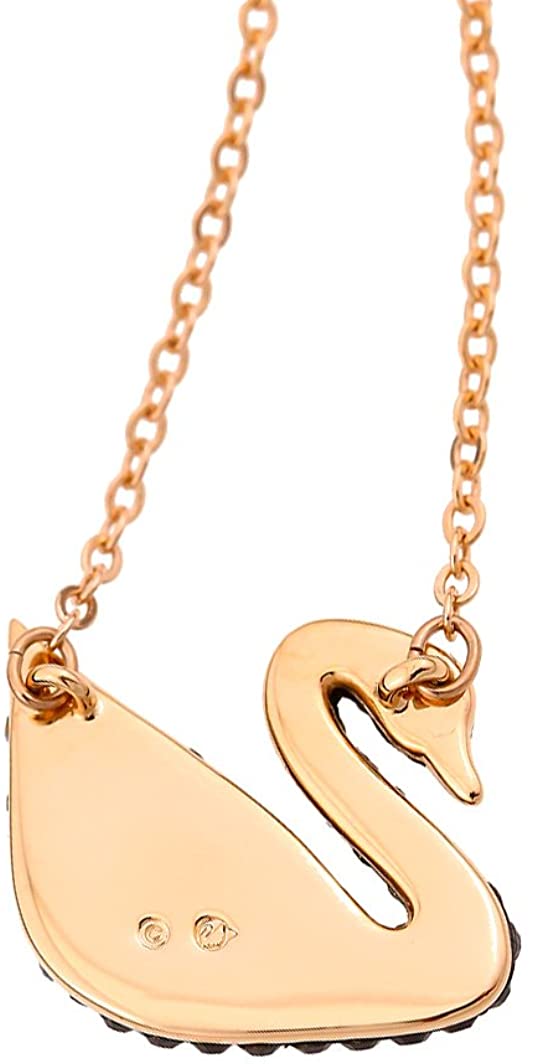 SWAROVSKI Women's Iconic Swan Jewelry Collection, Rose Gold Tone Finish, Black Crystals - JOY2ESpree