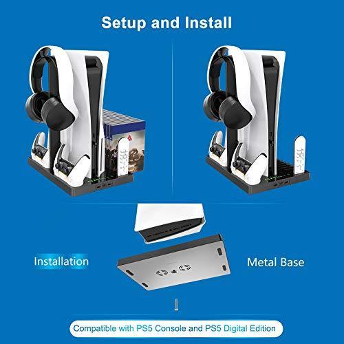 Vertical Stand with Headset Holder and Cooling Fan Base for PS5 Console & Playstation 5 Accessories, 1 Headphone Stand - JOY2ESpree