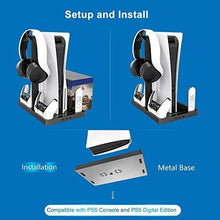 
                        
                          Load image into Gallery viewer, Vertical Stand with Headset Holder and Cooling Fan Base for PS5 Console &amp; Playstation 5 Accessories, 1 Headphone Stand - JOY2ESpree
                        
                      