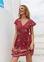 
                        
                          將圖片載入圖庫檢視器 KIRUNDO Women’s  Summer Hot Short Sleeve V-Neck High Waist Floral Print Mini Sun Dress
                        
                      