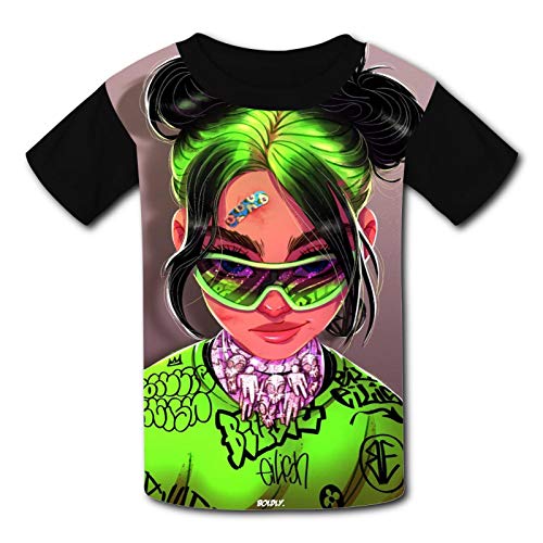 IGUGgpi Green Hair Girl Kids Unisex Printed Graphic T-Shirt Short Sleeve Tops Black