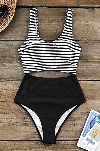 CUPSHE Women’s One Piece Swimsuit Stripe Cutout Bathing Suit - JOY2ESpree