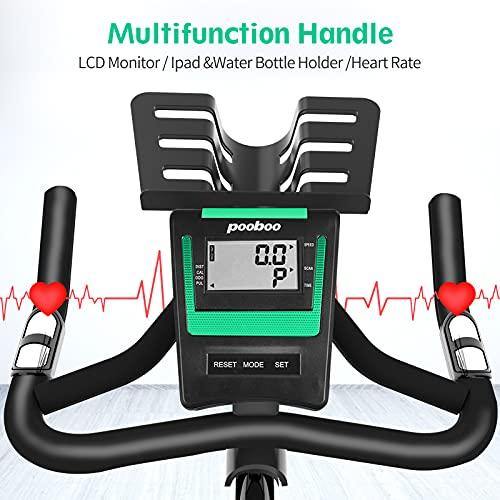 Pooboo Indoor Cycling Bike Belt Drive Exercise Bike Stationary with Comfortable Seat Cushion, Tablet Holder and LCD Monitor for Home Workout - JOY2ESpree