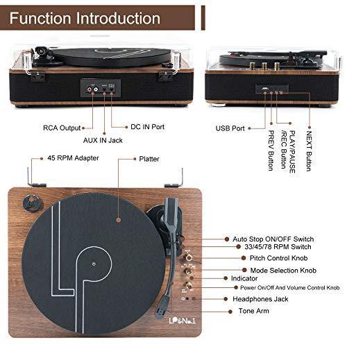 LP&NO.1 Record Player, Classic Bluetooth Turntable with USB Recording - JOY2ESpree