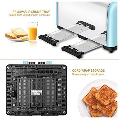 Toaster 4 Slice, CUSINAID 4 Wide Slots Stainless Steel Toasters with Reheat Defrost Cancel Function, 7-Shade Setting, Blue - JOY2ESpree