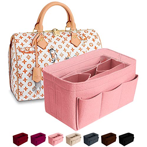 Purse Organizer Insert Felt Bag Organizer Handbag Organizer Insert for Tote fits LV Speedy Neverfull Longchamp, Grey, Medium (Medium, Pink)